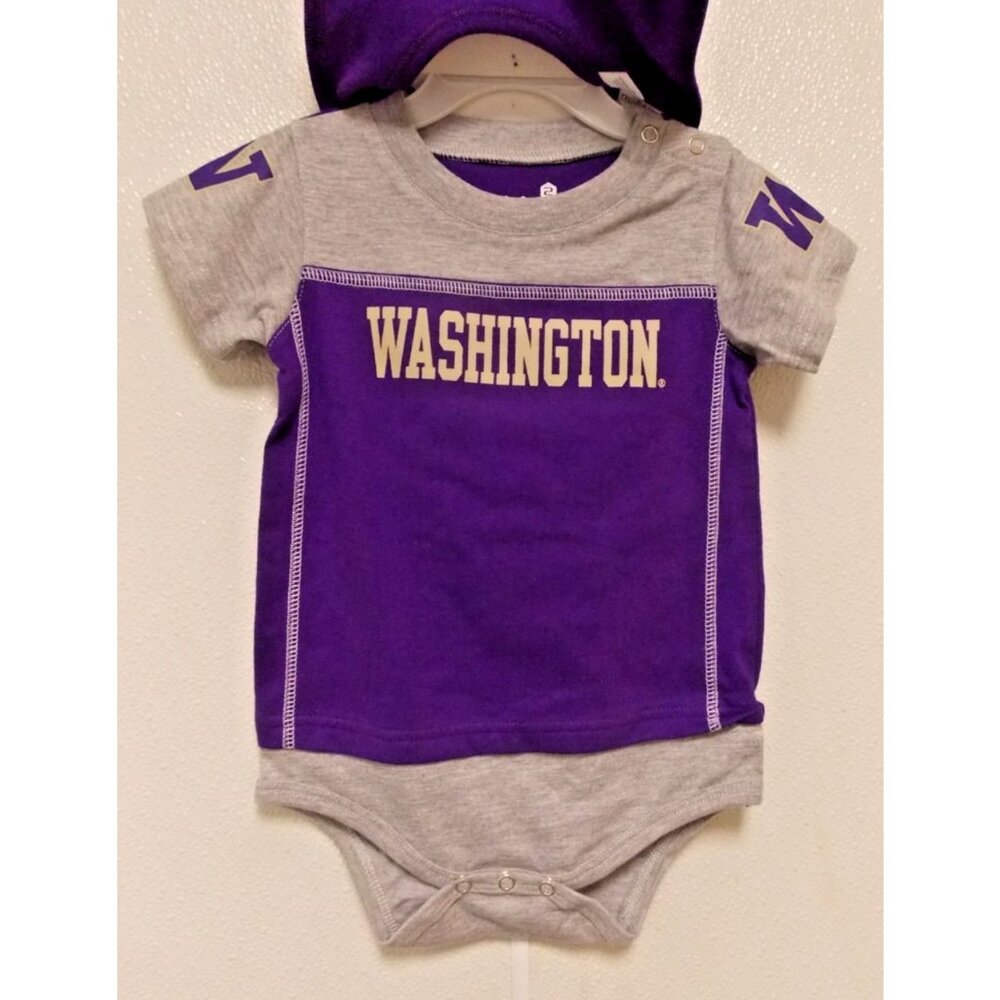 NCAA Washington Huskies Logo Bodysuit Bib Bootie Set Size 18-24 M by OUTER Stuff